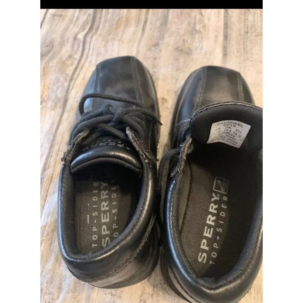 Boys black‎ sperry size 11 M Nathaniel In good condition leather uppers made in